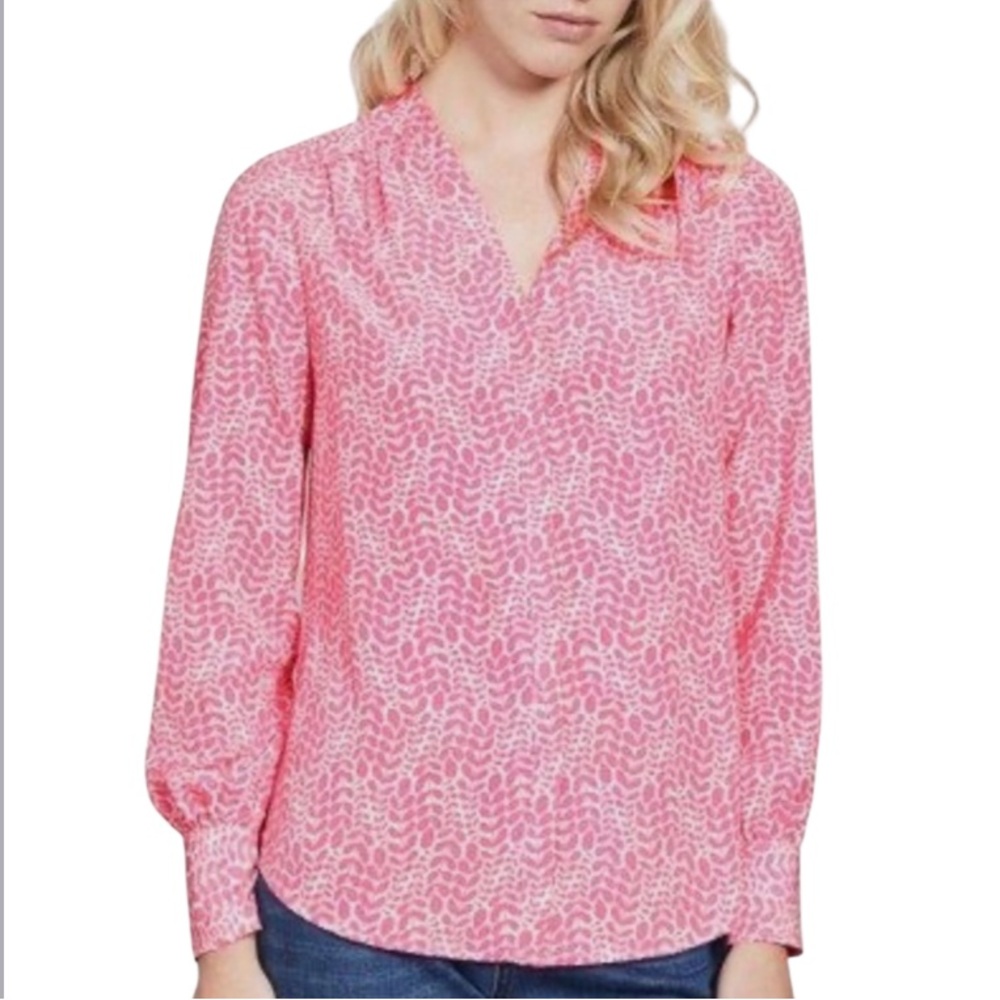 Boden 🆕 Floral Olive Leaf Vine Print Pullover Satin Blouse NWOT Sz 8 Medium